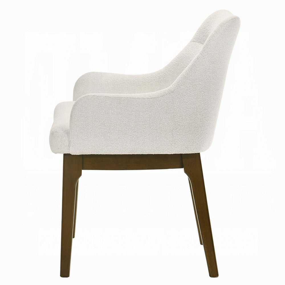 Pery Dining Side Chair Set of 2 | White Chenille | Angled Oak Brown Legs