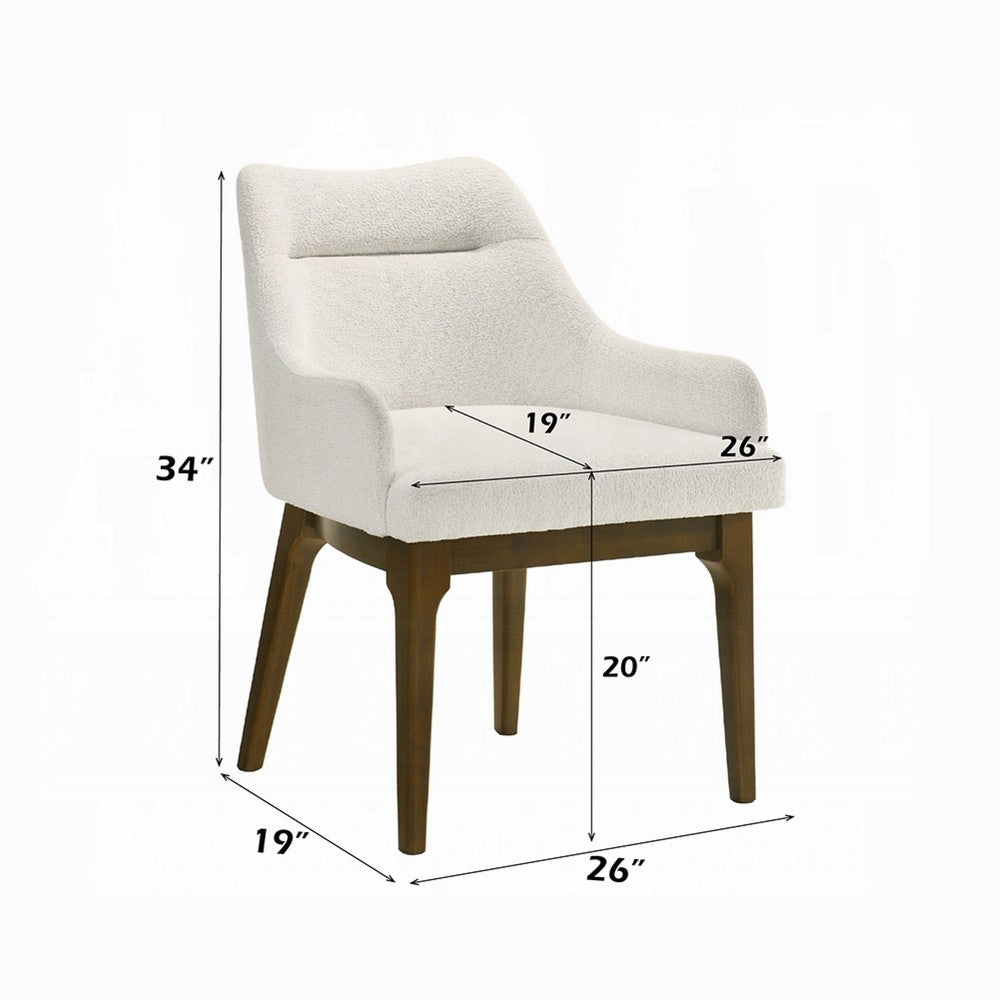 Pery Dining Side Chair Set of 2 | White Chenille | Angled Oak Brown Legs