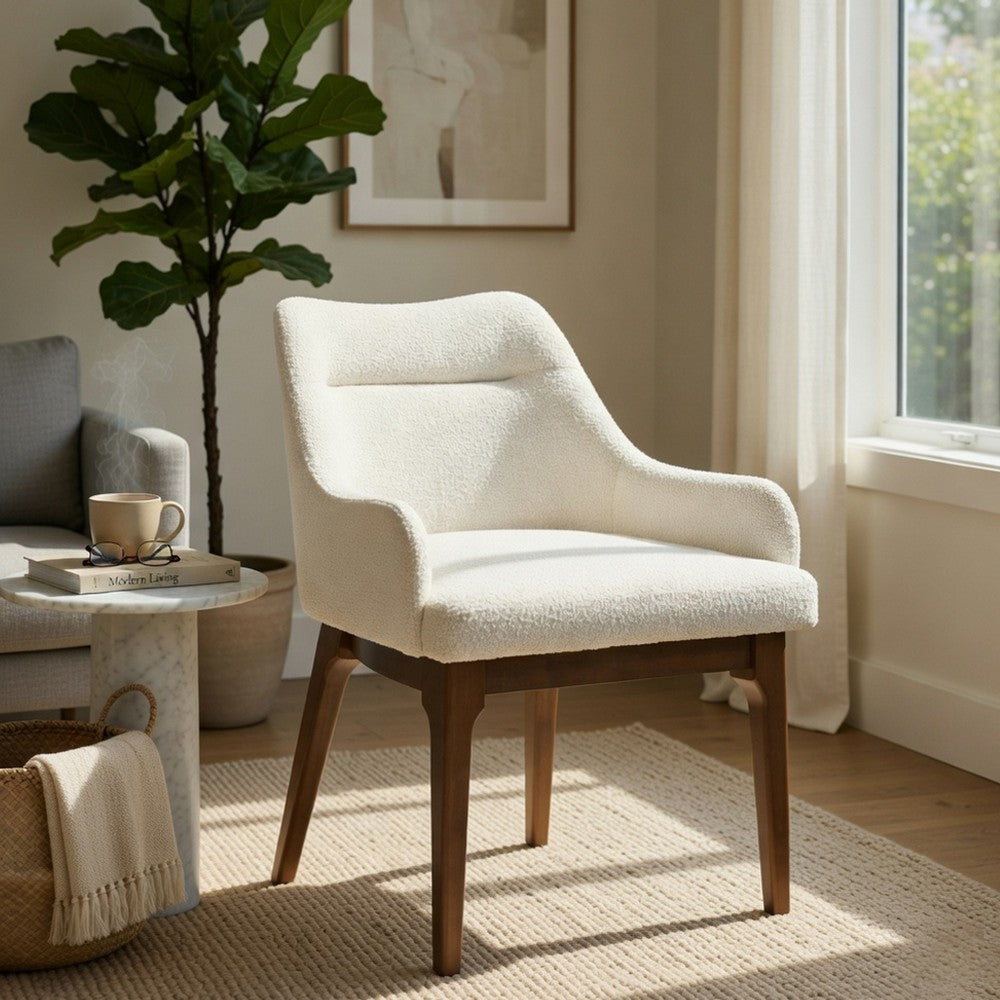 Pery Dining Side Chair Set of 2 | White Chenille | Angled Oak Brown Legs