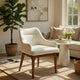 Pery Dining Side Chair Set of 2 | White Chenille | Angled Oak Brown Legs