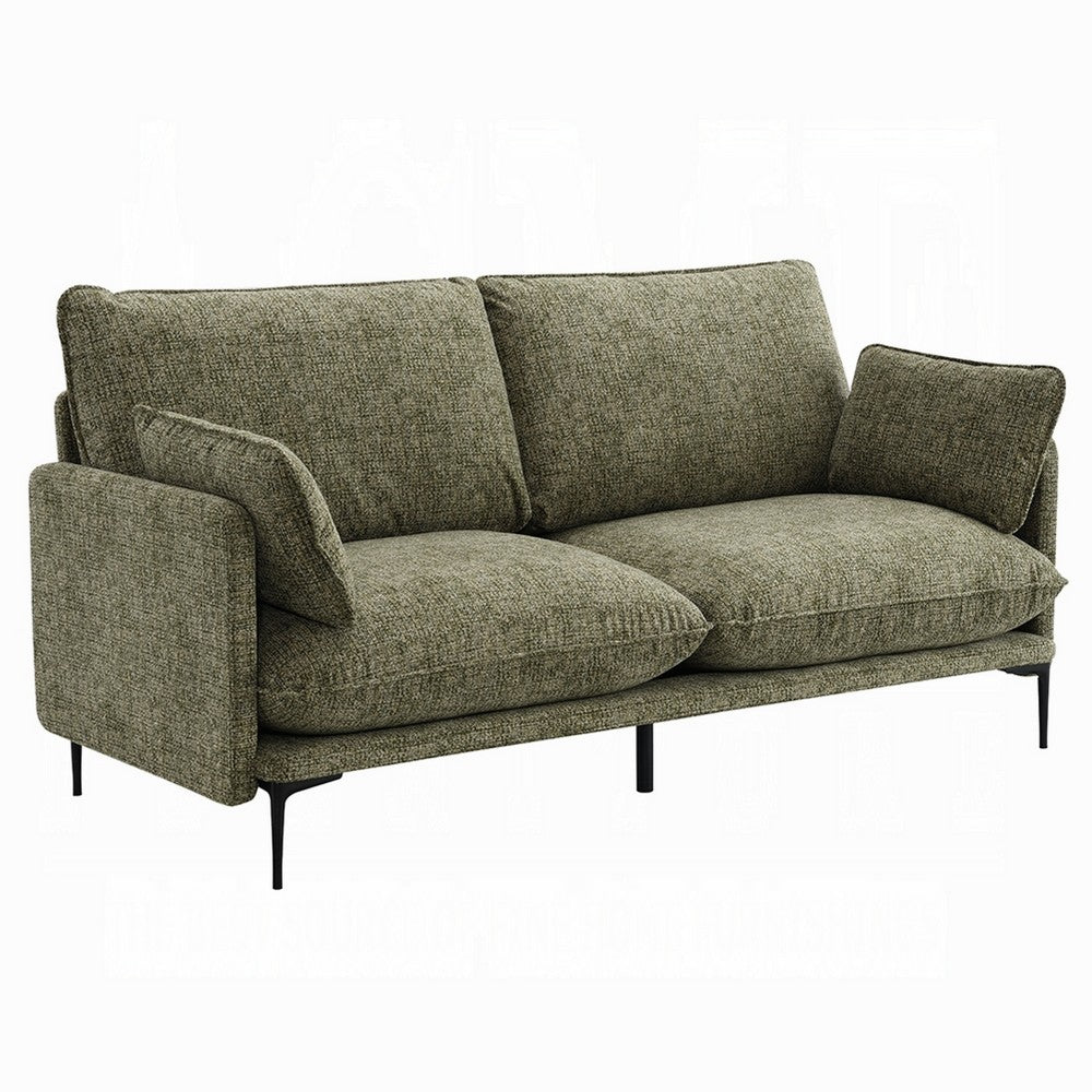 Dima Sofa with 2 Pillows | Green Chenille Upholstered Cushions | 75"