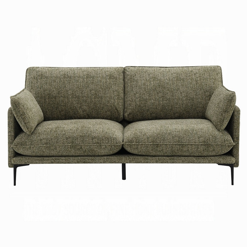 Dima Sofa with 2 Pillows | Green Chenille Upholstered Cushions | 75"
