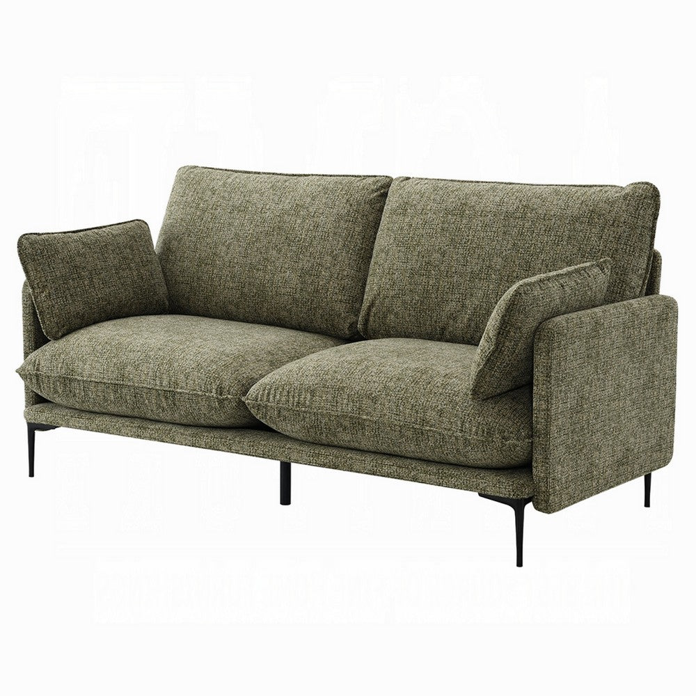 Dima Sofa with 2 Pillows | Green Chenille Upholstered Cushions | 75"