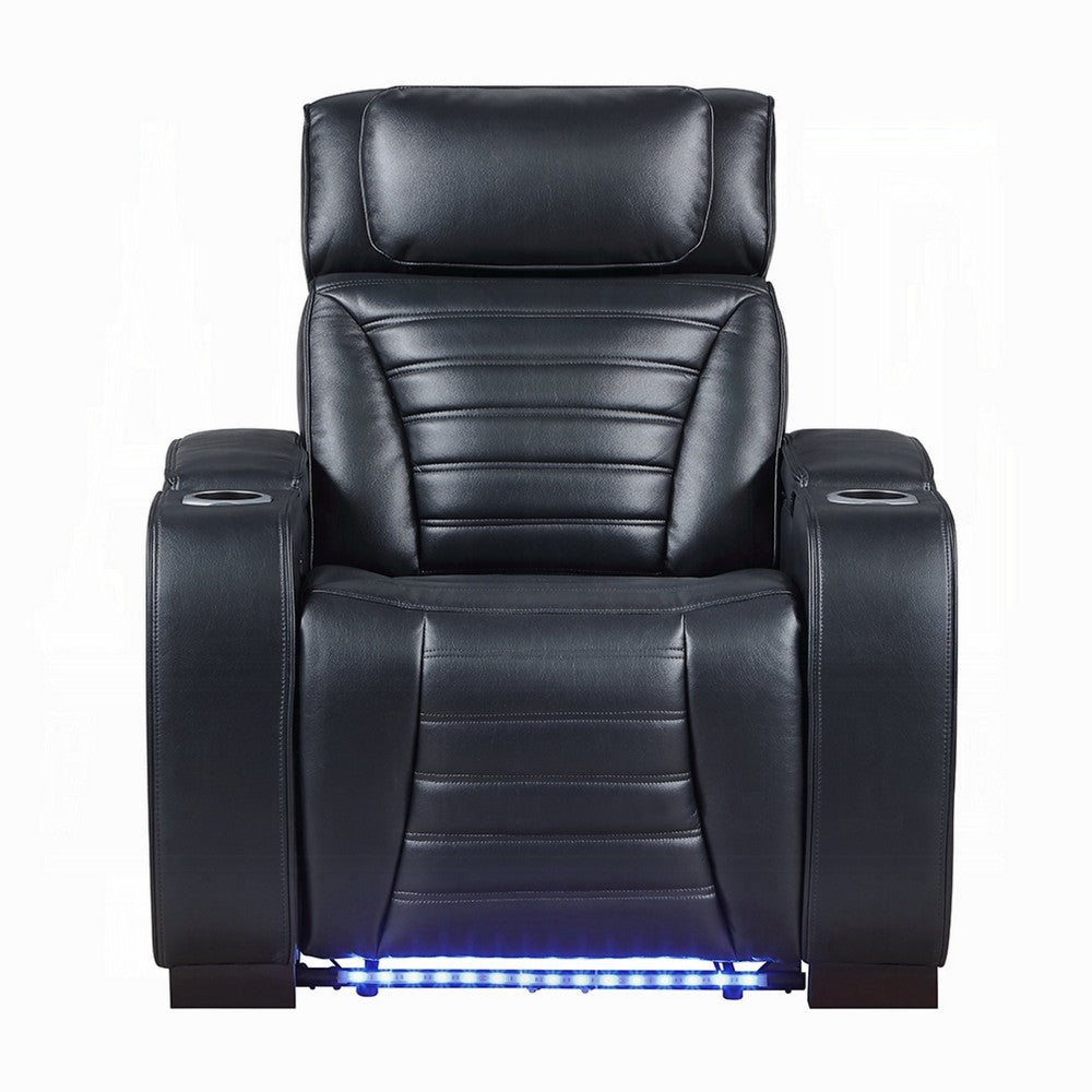 Pera Power Glider Recliner Chair with LED | USB Console | Black Faux Leather