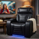 Pera Power Glider Recliner Chair with LED | USB Console | Black Faux Leather