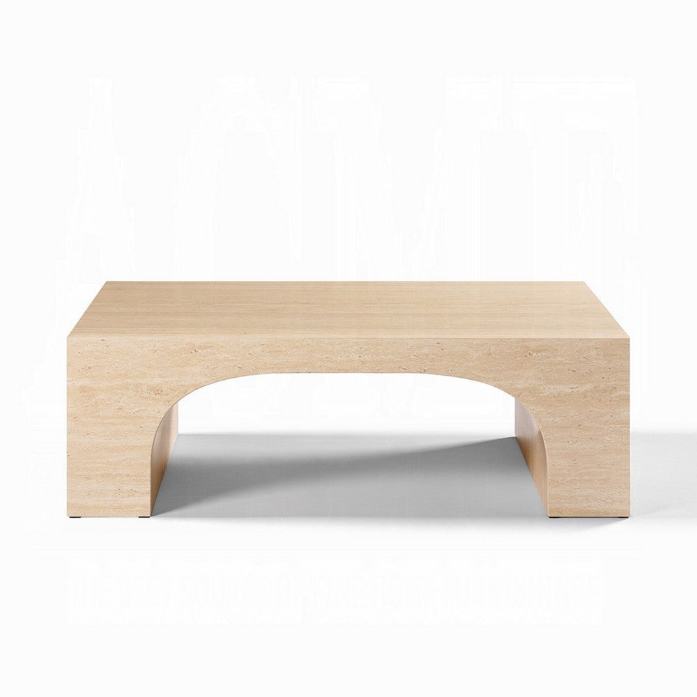Pia Coffee Table | 48" Scandi Travertine Top | Natural Brown Arch Base