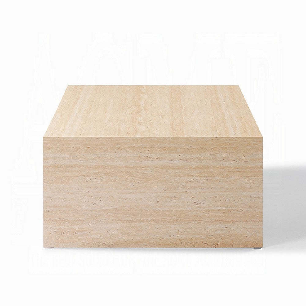 Pia Coffee Table | 48" Scandi Travertine Top | Natural Brown Arch Base
