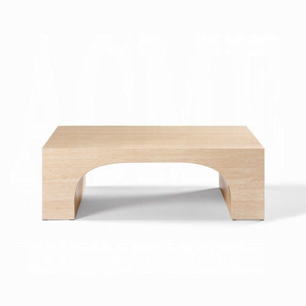 Pia Coffee Table | 48" Scandi Travertine Top | Natural Brown Arch Base