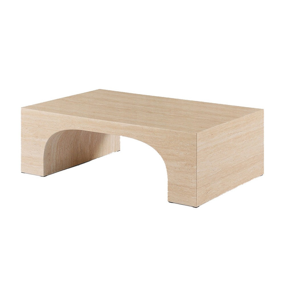 Pia Coffee Table | 48" Scandi Travertine Top | Natural Brown Arch Base