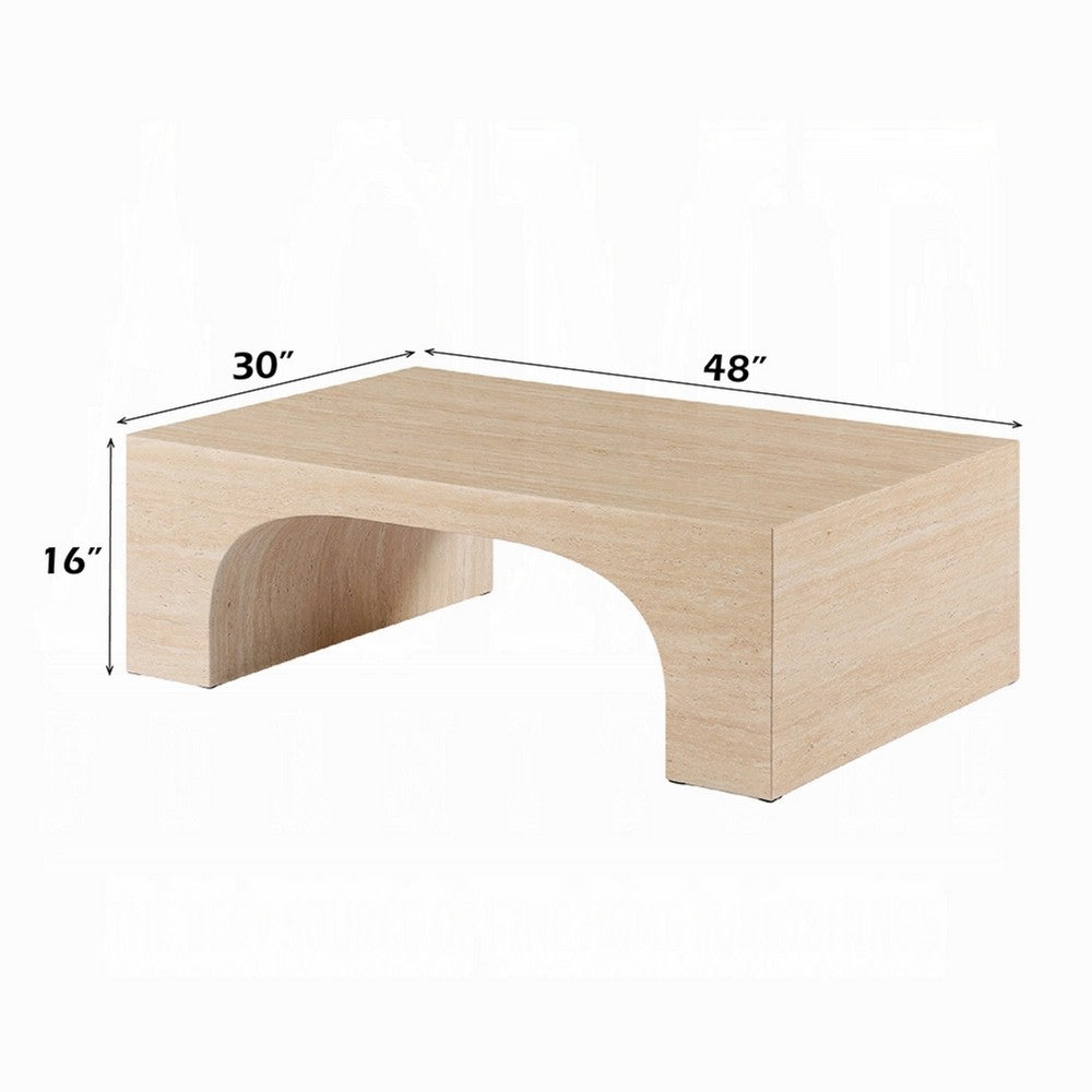 Pia Coffee Table | 48" Scandi Travertine Top | Natural Brown Arch Base