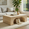 Pia Coffee Table | 48" Scandi Travertine Top | Natural Brown Arch Base