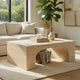 Pia Coffee Table | 48" Scandi Travertine Top | Natural Brown Arch Base
