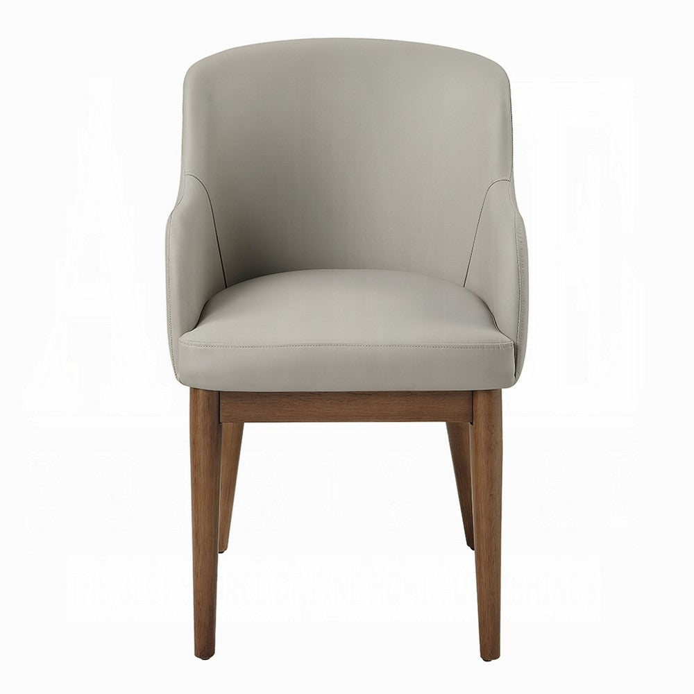 Hima Dining Side Chair Set of 2 | Gray Faux Leather | Walnut Brown Wood