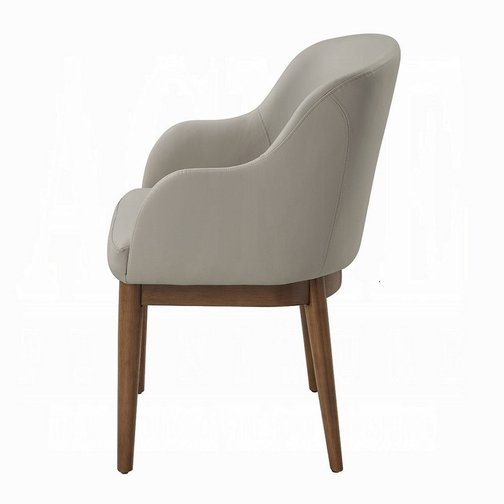 Hima Dining Side Chair Set of 2 | Gray Faux Leather | Walnut Brown Wood