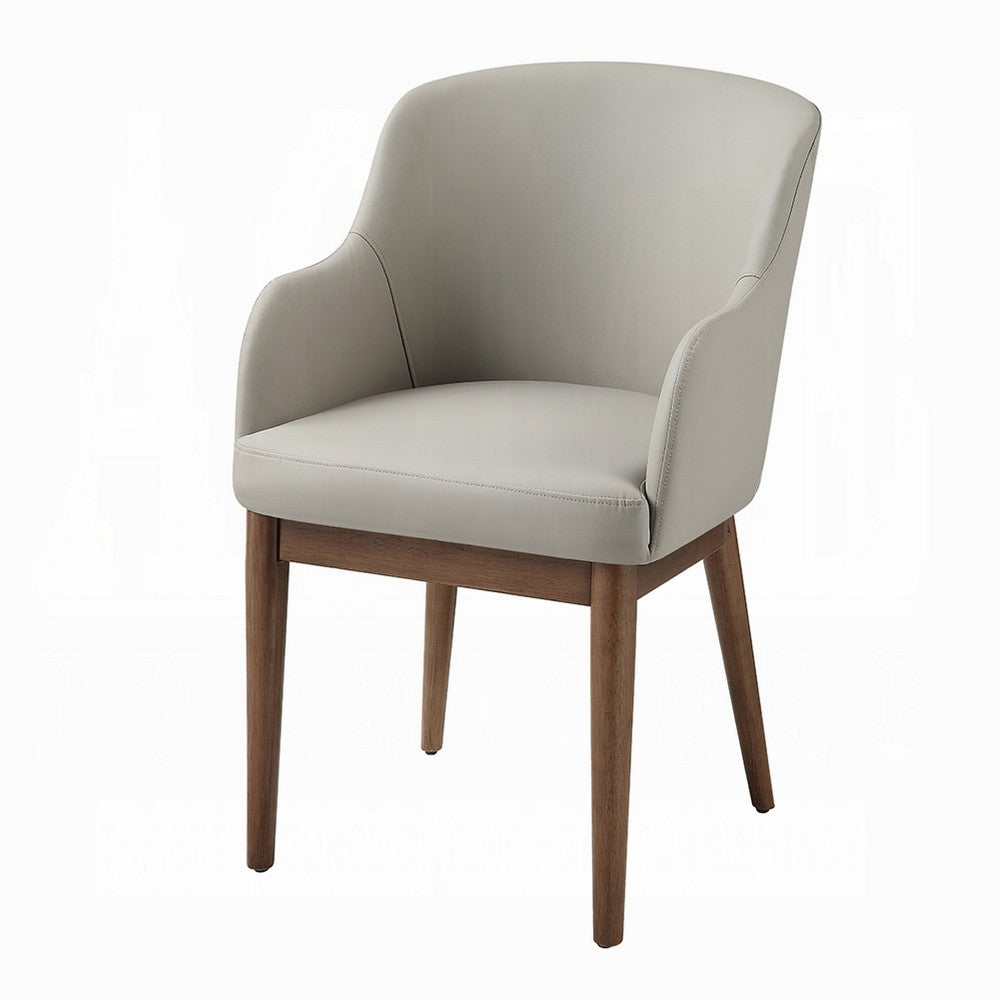 Hima Dining Side Chair Set of 2 | Gray Faux Leather | Walnut Brown Wood