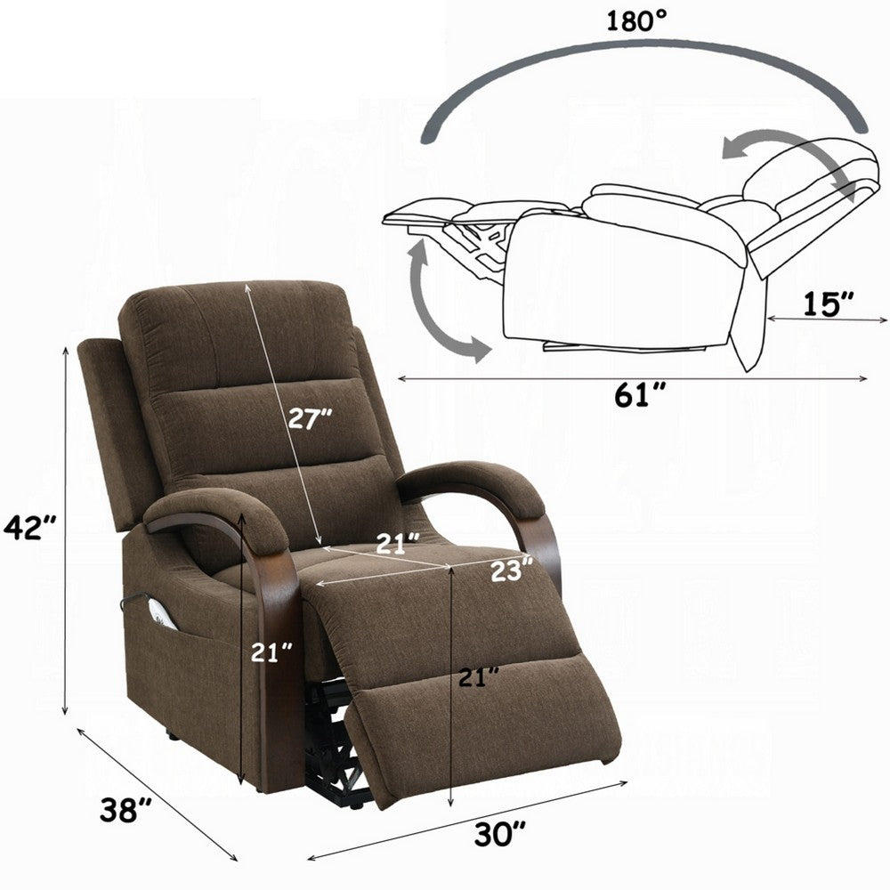 Jea Power Recliner with Stand Lift | Heating & Massage | Brown Chenille