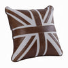 Bran Accent Pillow Set of 2 | Union Jack Brown Top Grain Leather | Gray 20"