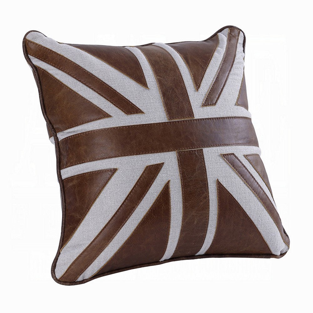 Bran Accent Pillow Set of 2 | Union Jack Brown Top Grain Leather | Gray 20"