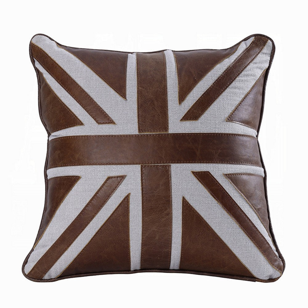 Bran Accent Pillow Set of 2 | Union Jack Brown Top Grain Leather | Gray 20"