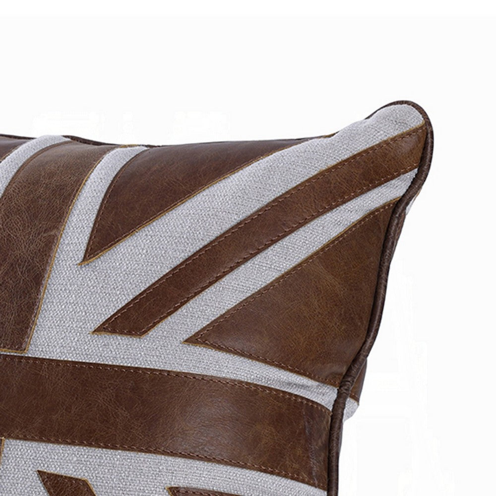 Bran Accent Pillow Set of 2 | Union Jack Brown Top Grain Leather | Gray 20"