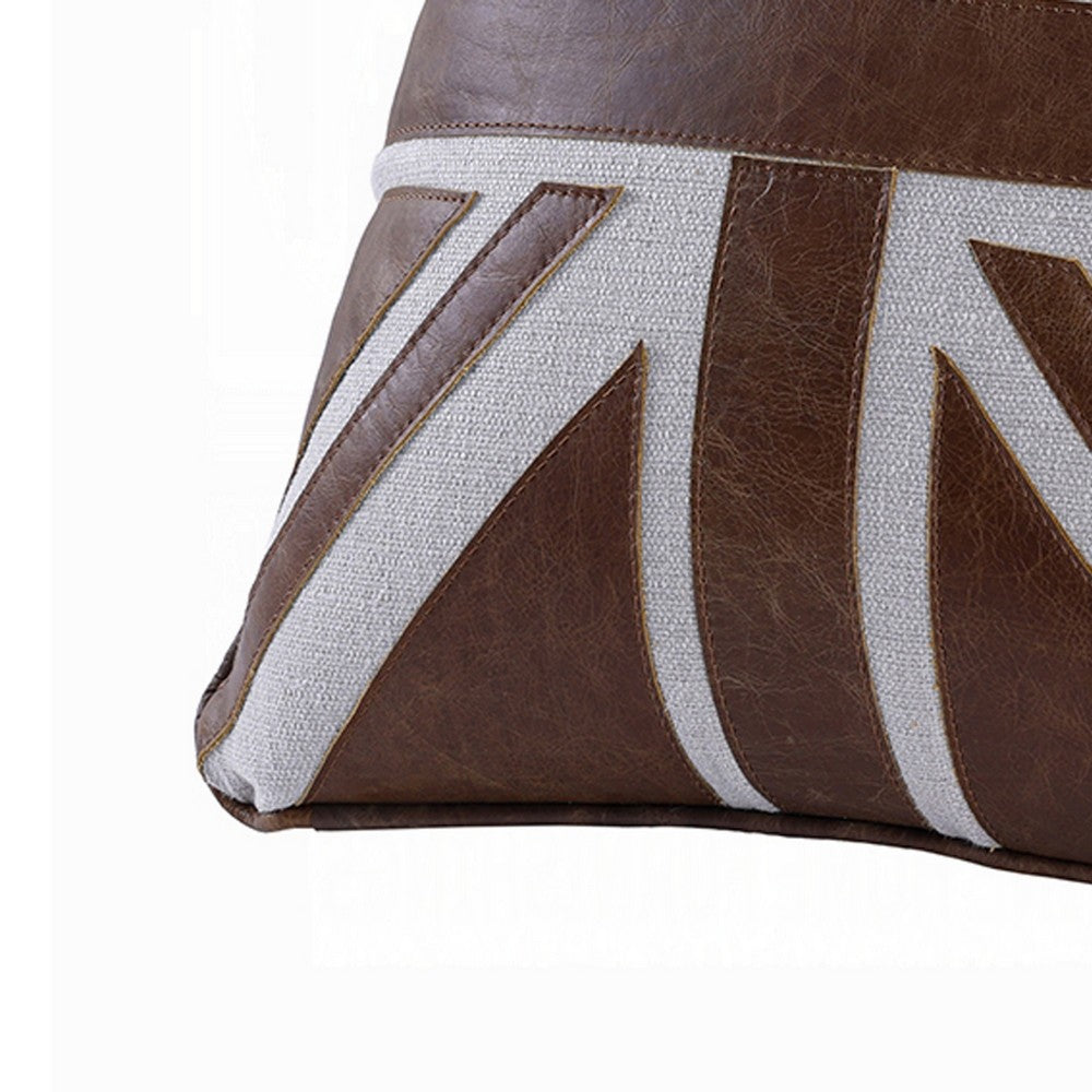Bran Accent Pillow Set of 2 | Union Jack Brown Top Grain Leather | Gray 20"