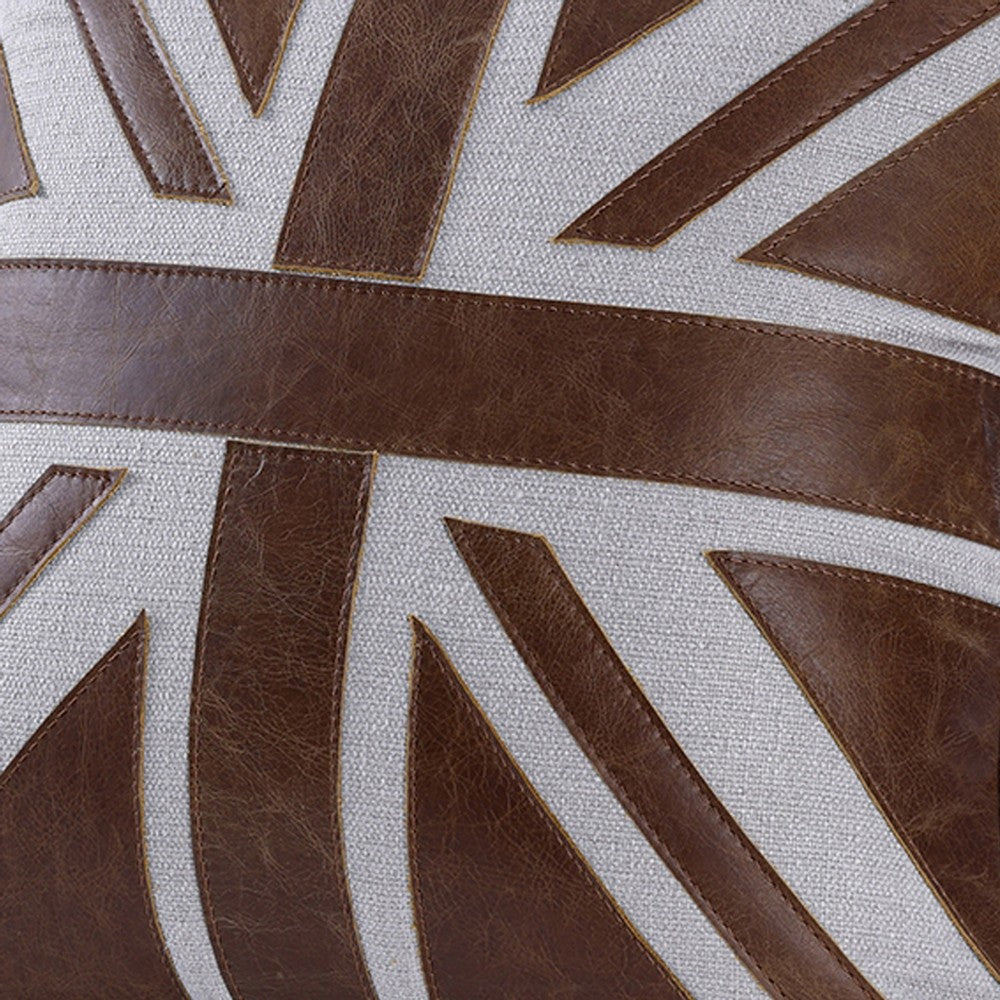 Bran Accent Pillow Set of 2 | Union Jack Brown Top Grain Leather | Gray 20"