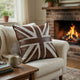 Bran Accent Pillow Set of 2 | Union Jack Brown Top Grain Leather | Gray 20"
