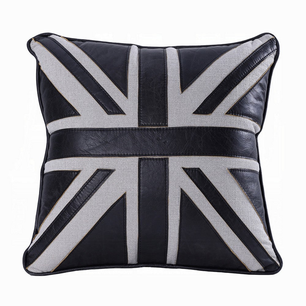 Bran Accent Pillow Set of 2 | Union Jack Black Top Grain Leather | Gray 20"