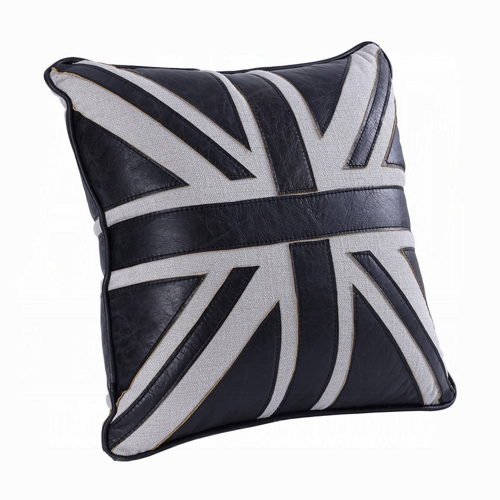 Bran Accent Pillow Set of 2 | Union Jack Black Top Grain Leather | Gray 20"