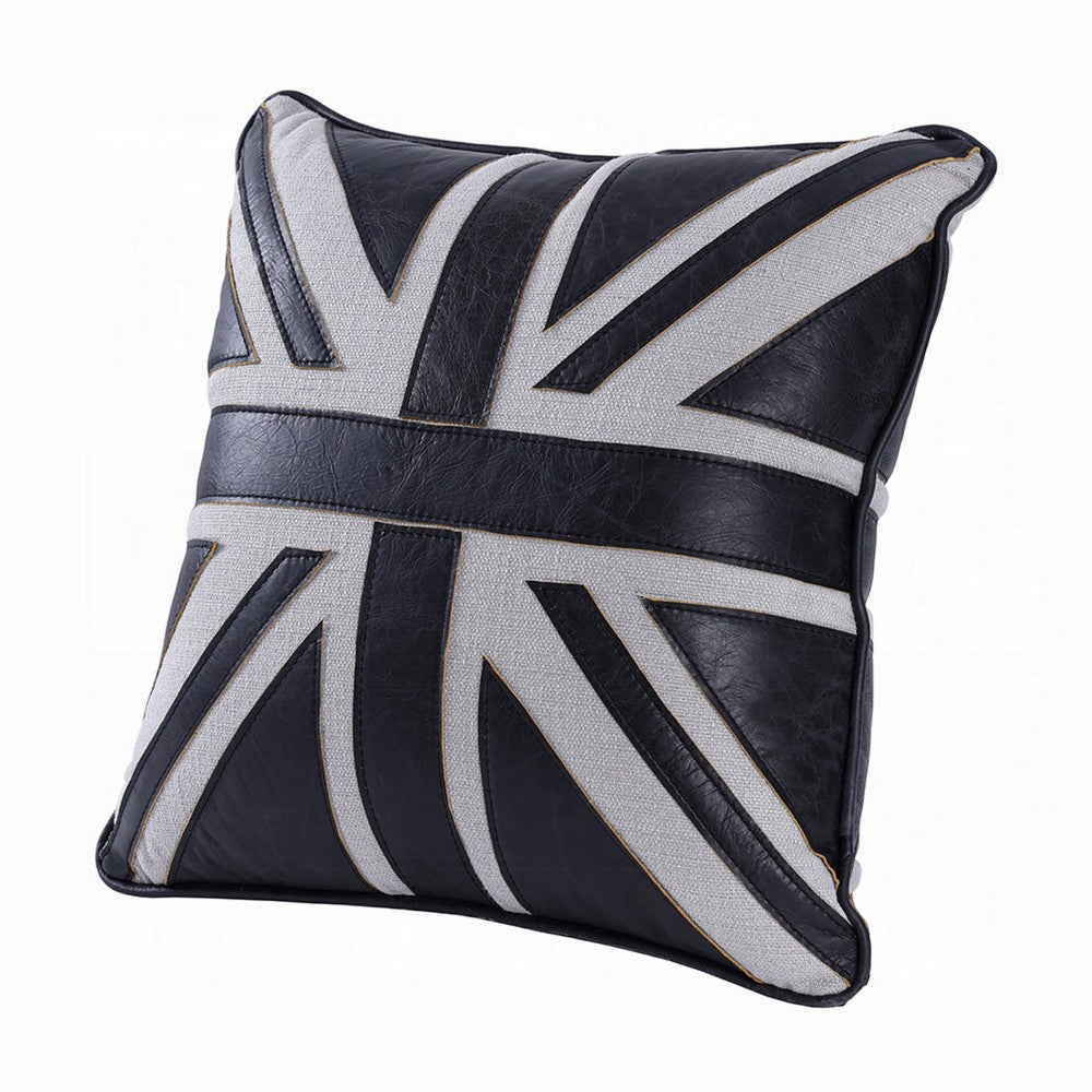 Bran Accent Pillow Set of 2 | Union Jack Black Top Grain Leather | Gray 20"