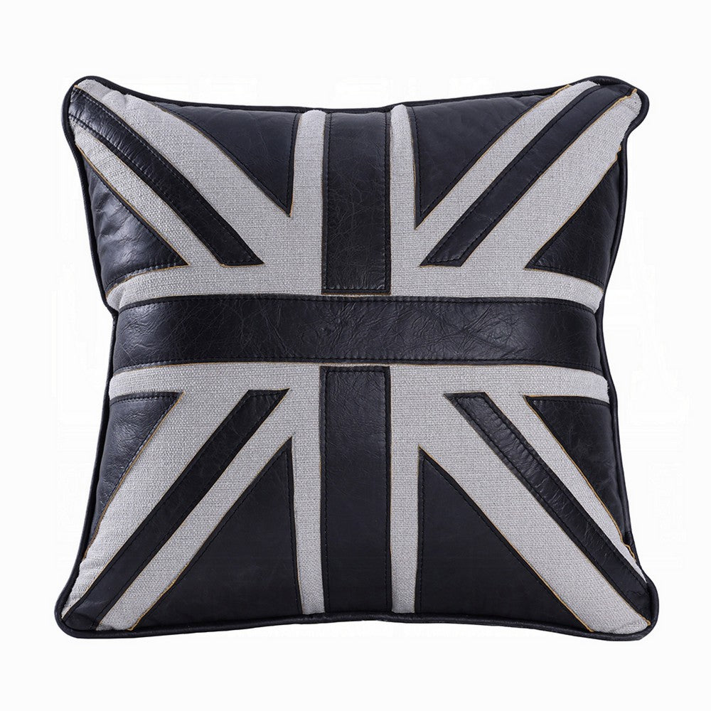 Bran Accent Pillow Set of 2 | Union Jack Black Top Grain Leather | Gray 20"