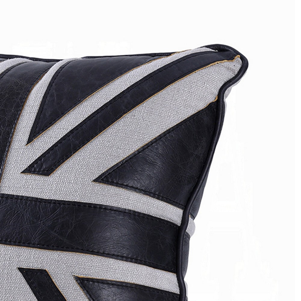 Bran Accent Pillow Set of 2 | Union Jack Black Top Grain Leather | Gray 20"