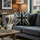 Bran Accent Pillow Set of 2 | Union Jack Black Top Grain Leather | Gray 20"