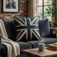 Bran Accent Pillow Set of 2 | Union Jack Black Top Grain Leather | Gray 20"