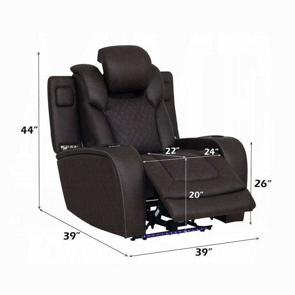 Pija Power Motion Recliner with Storage | USB & LED Lighting | Dark Gray
