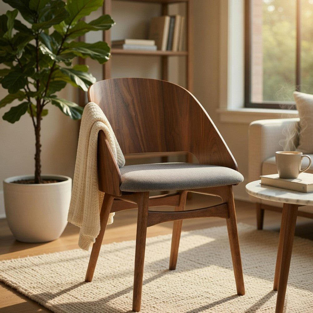 Dio Dining Side Chair Set of 2 | Open Cut Curved Back | Walnut Brown