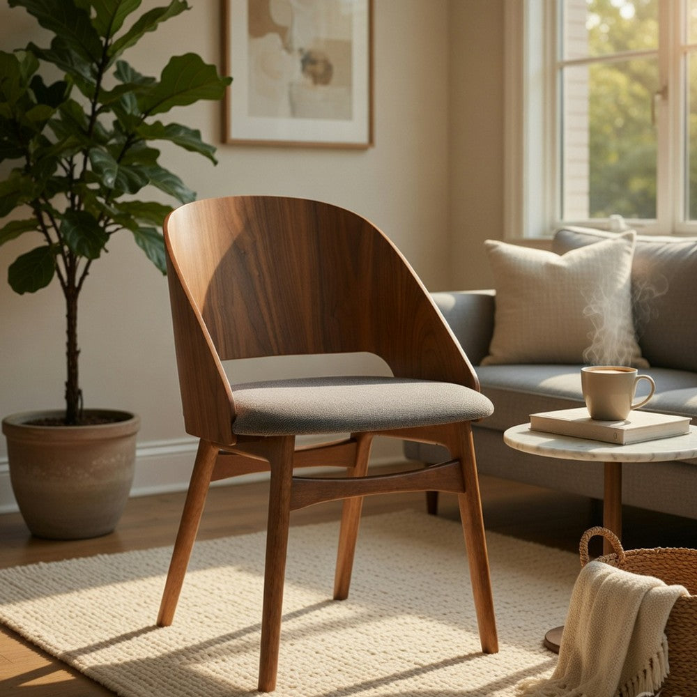 Dio Dining Side Chair Set of 2 | Open Cut Curved Back | Walnut Brown