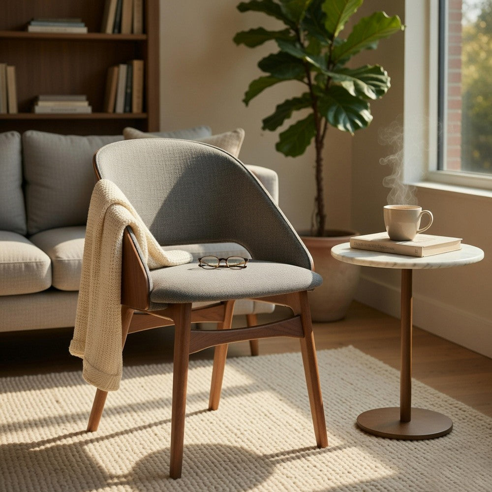 Dio Dining Side Chair Set of 2 | Gray Padded Curved Back | Walnut Brown