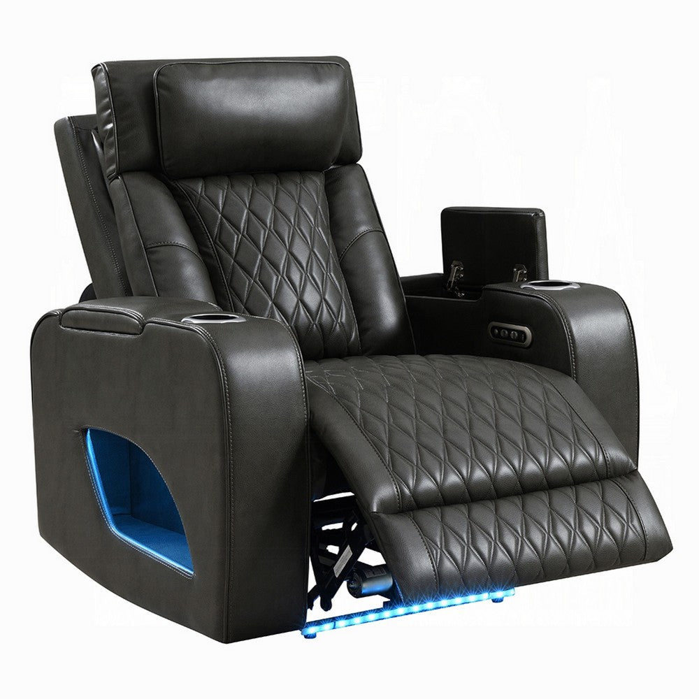 Neja Power Motion Recliner Chair | LED and USB | Dark Gray Faux Leather
