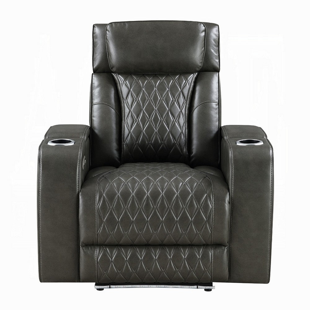 Neja Power Motion Recliner Chair | LED and USB | Dark Gray Faux Leather