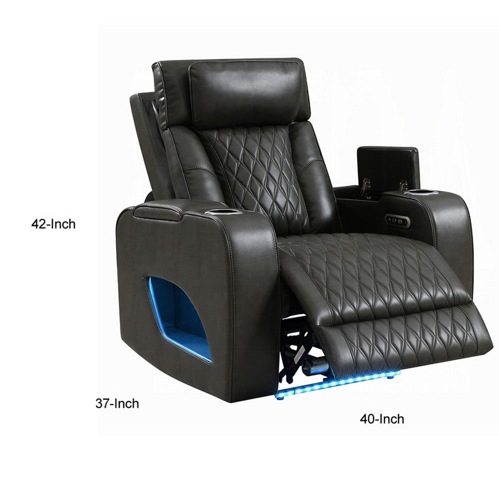 Neja Power Motion Recliner Chair | LED and USB | Dark Gray Faux Leather