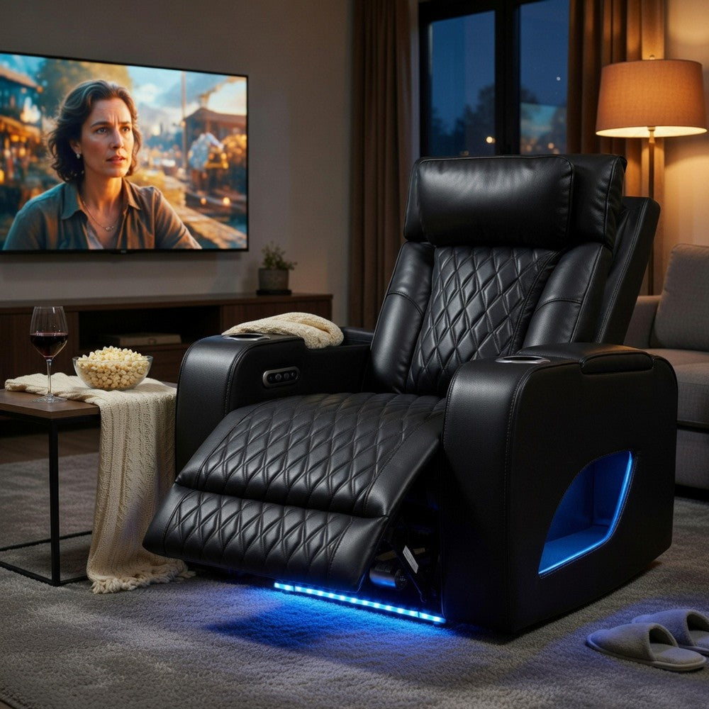 Neja Power Motion Recliner Chair | LED and USB | Dark Gray Faux Leather