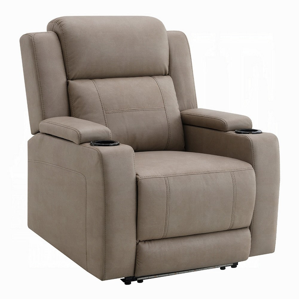 Jeja Power Motion Recliner Chair with Storage | Gray Faux Camel Leather