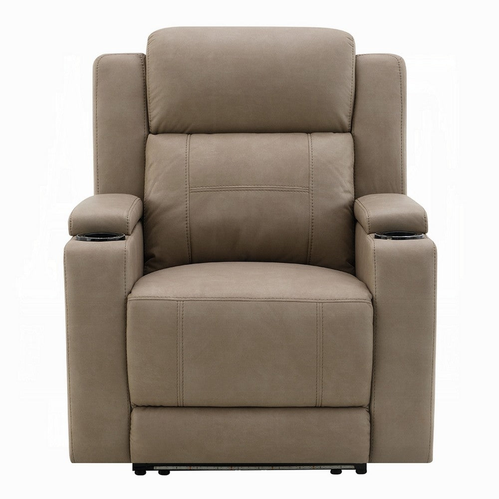 Jeja Power Motion Recliner Chair with Storage | Gray Faux Camel Leather
