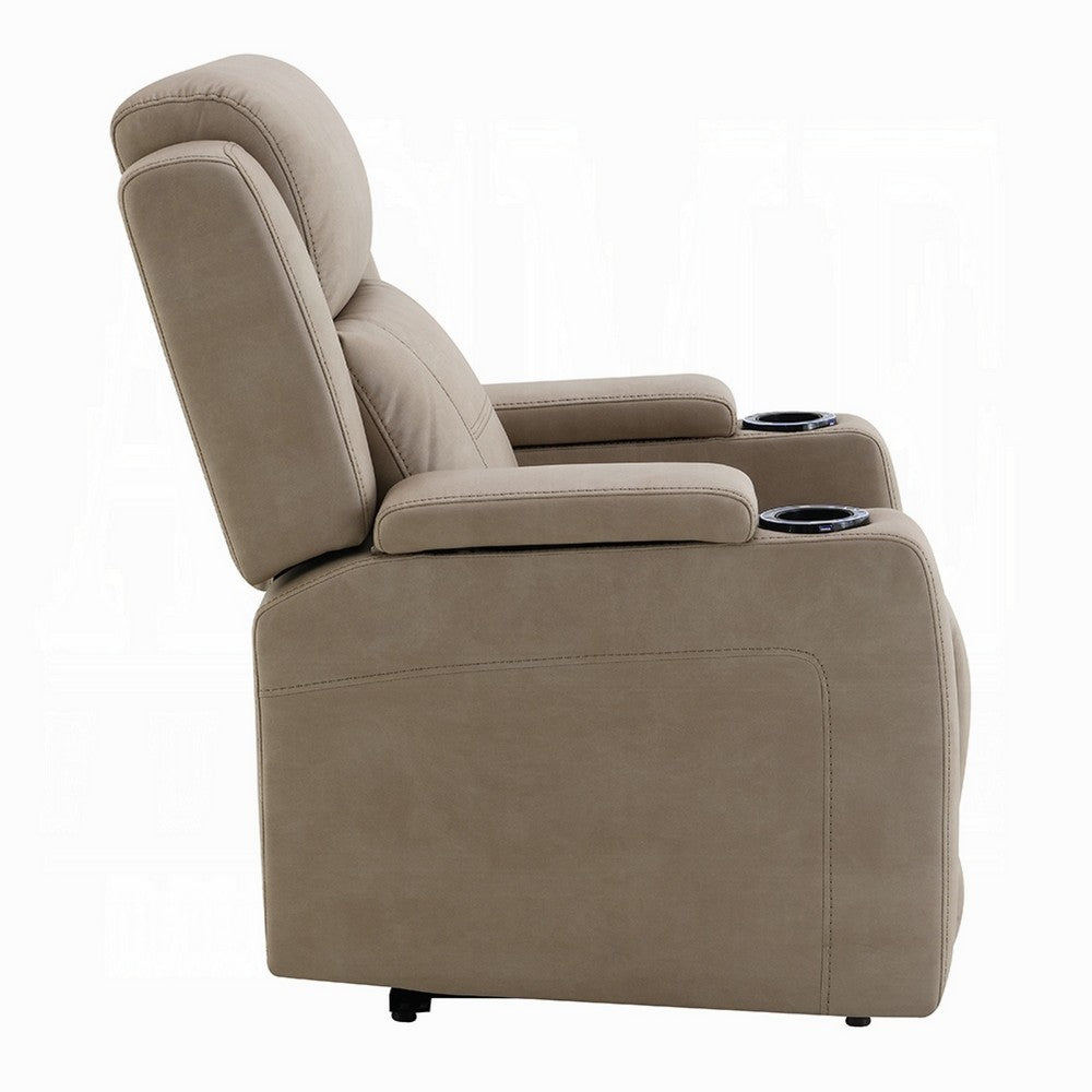 Jeja Power Motion Recliner Chair with Storage | Gray Faux Camel Leather