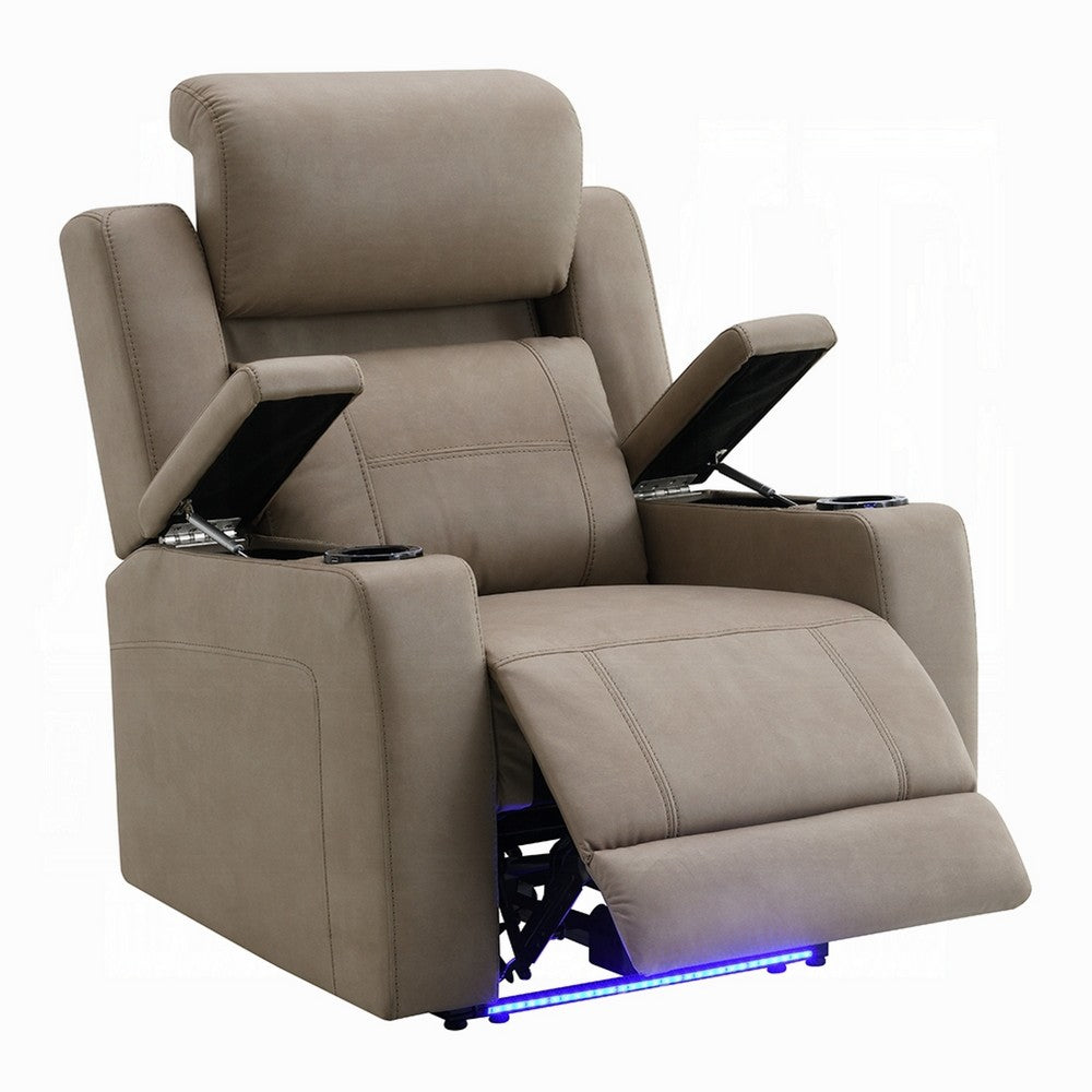 Jeja Power Motion Recliner Chair with Storage | Gray Faux Camel Leather