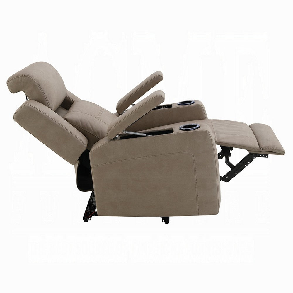 Jeja Power Motion Recliner Chair with Storage | Gray Faux Camel Leather