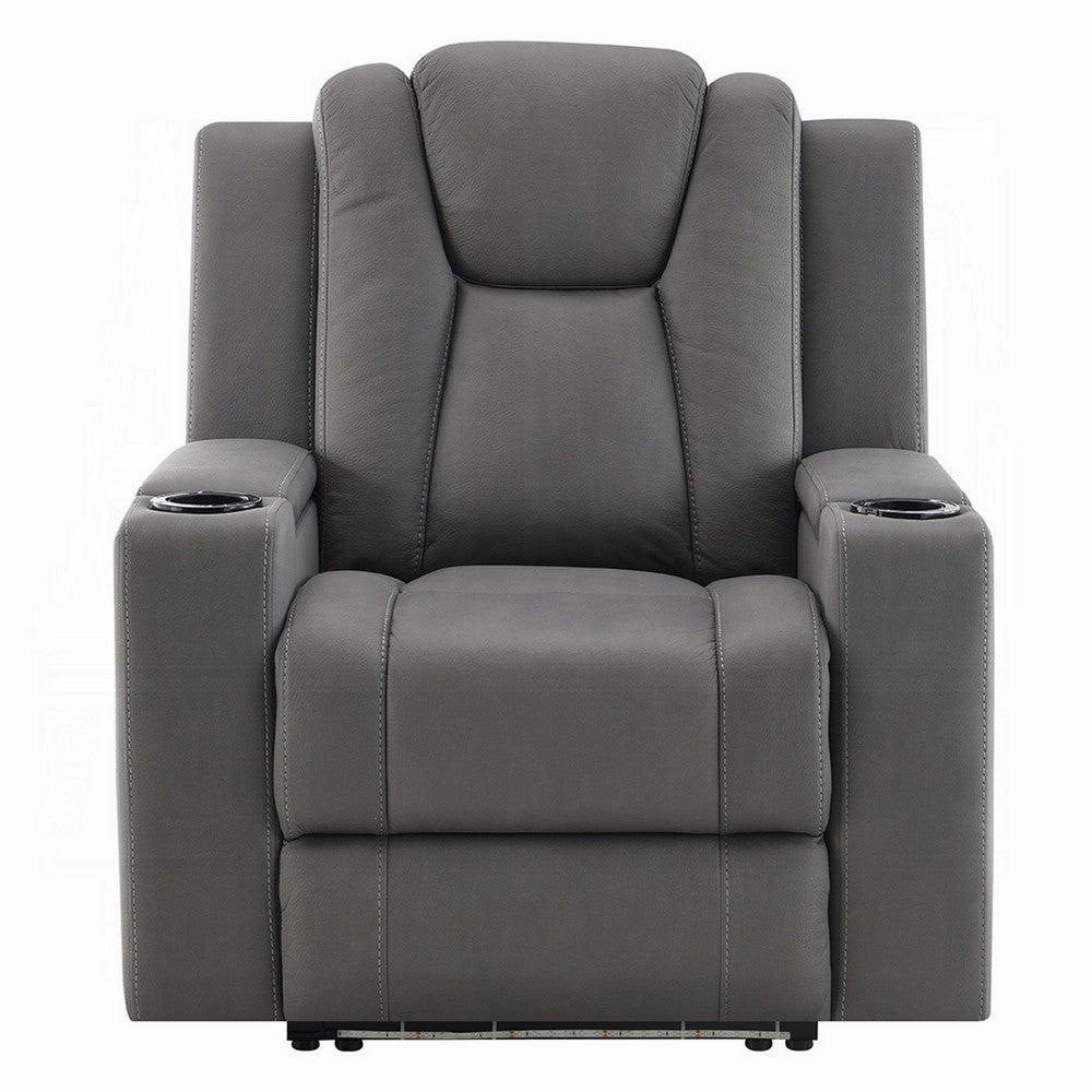 Jeju Power Motion Recliner with Power Headrest | LED | Gray Faux Leather