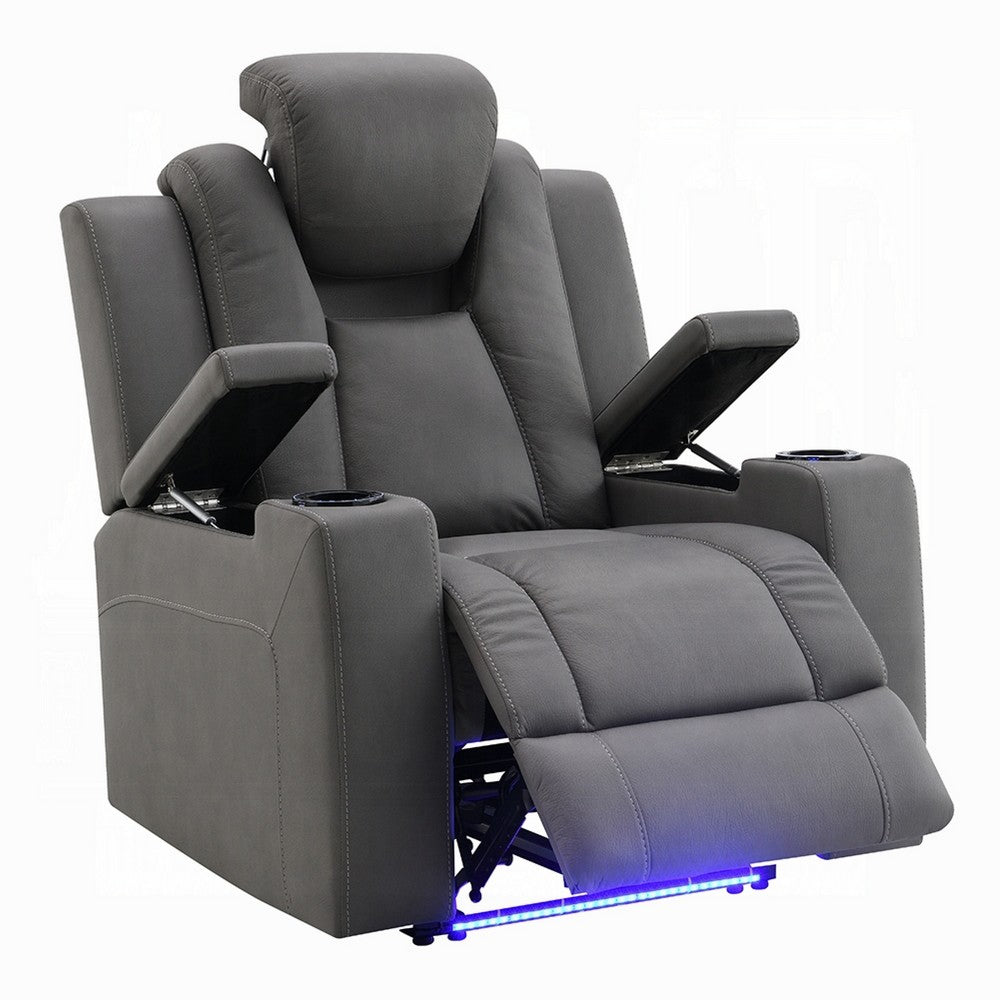 Jeju Power Motion Recliner with Power Headrest | LED | Gray Faux Leather