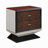 Soen Nightstand | 2 Drawers | Quilted Beige Linen | Brown Pedestal Base